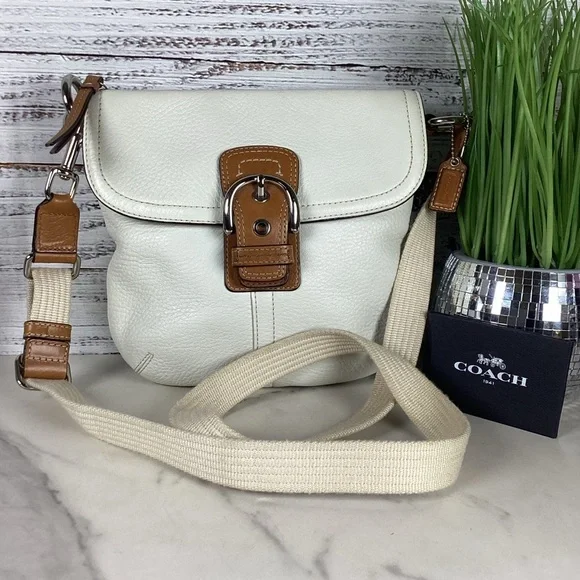 Coach Soho Buckle Flap White and Tan Crossbody Small‎ Fall Bag