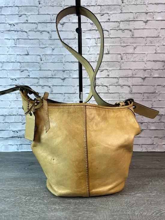 Coach 11422 Bleecker Tattersall Bucket Duffle Bag Tan Leather Shoulder Bag Y2K