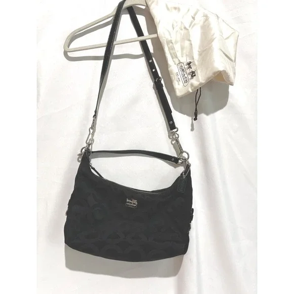 Coach Madison Black Logo Signature Jacquard Hobo Crossbody Purse Bag 18801M Y2K