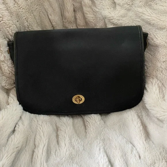 Vintage Coach Black Leather Convertible Clutch No Strap