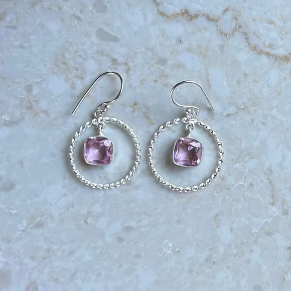 NWOT Sundance Crowley Earrings, Pink Kunzite, Sterling Silver