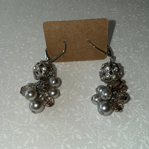 Elegant Silver‎ and Smokey Crystal Dangle Earrings