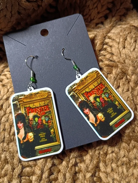 Elvira Horror Show Host Monster Club Vincent Price Punk Earrings Movie Macabre