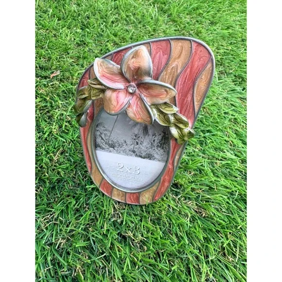 Aaron Brothers‎ Tropical Floral Enamel 2x3 Mini Picture Frame Pink Coral Gold