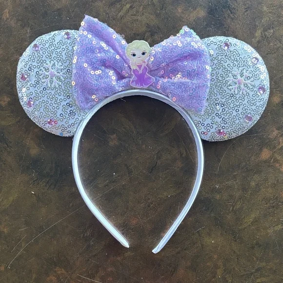 Elsa From Frozen Themed Purple Sequin Minnie Mouse Ears Headband