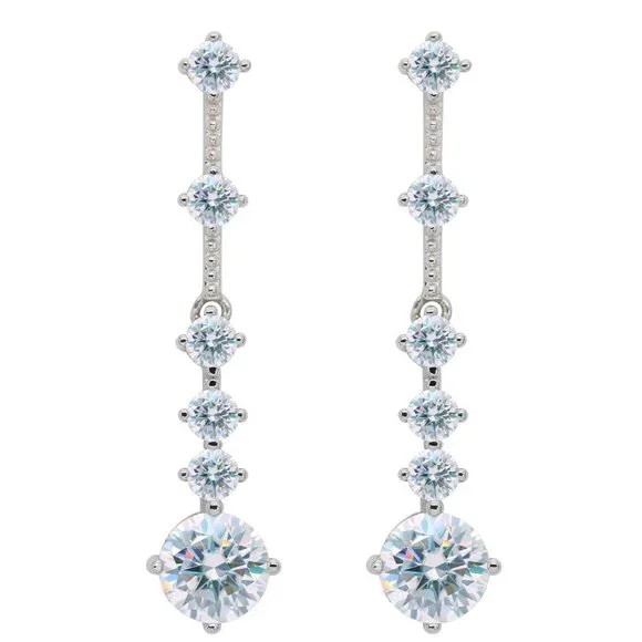 Certified 3ct. t.w. Moissanite Diamond Drop Linear Long Earrings NEW