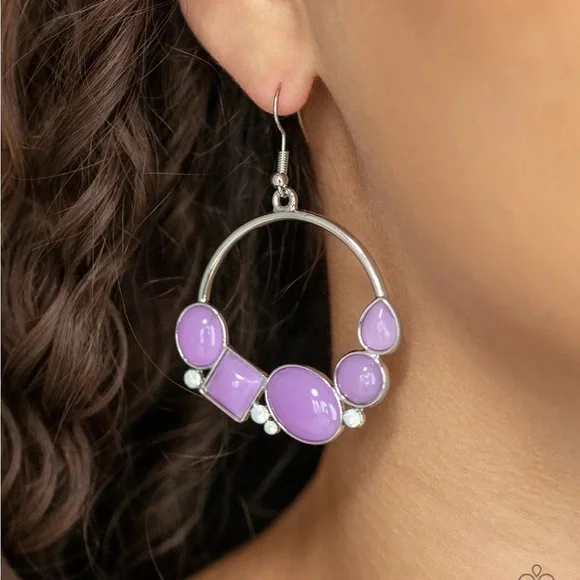 Paparazzi Purple Silver Hoop Earrings Modern Design
