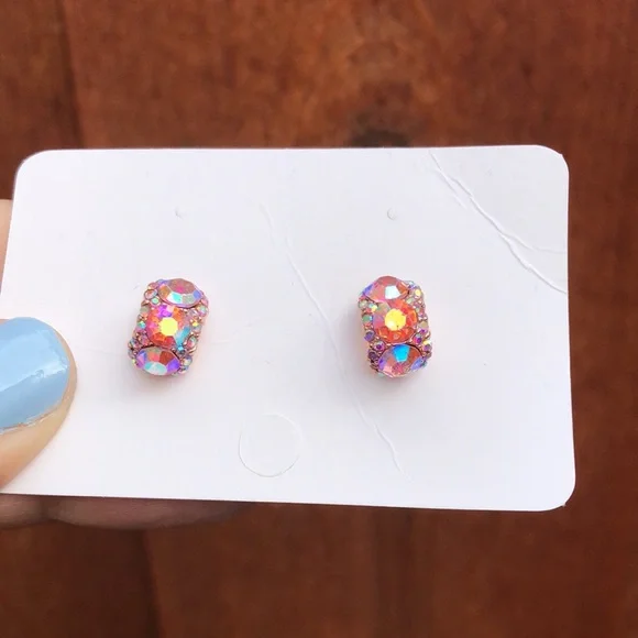 Iridescent Rose Pink Sparkly Crystal Earrings