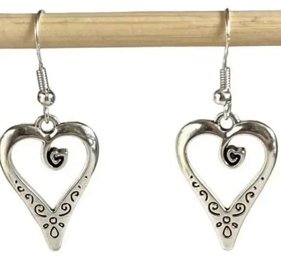 Hollow Heart Silver Earrings