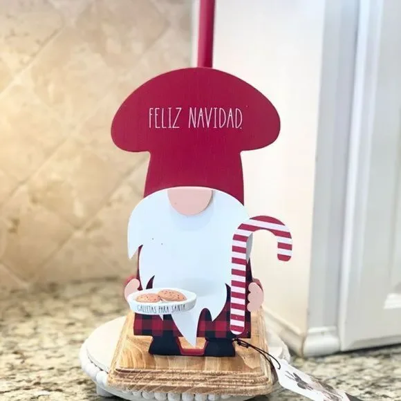 NEW Rae Dunn ‘FELIZ NAVIDAD’ Wooden Gnome Paper Towel Holder