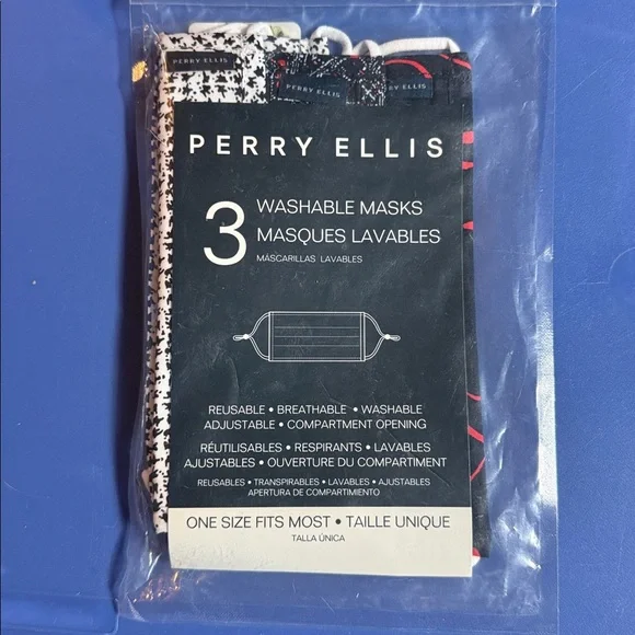 Perry Ellis‎ three pack variety of washable reusable cloth masks blue and white