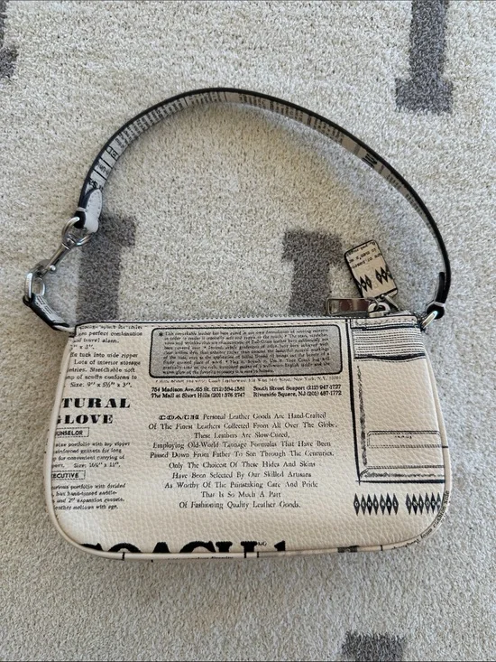 Coach Beige Printed Newspaper-Style Mini Shoulder Bag