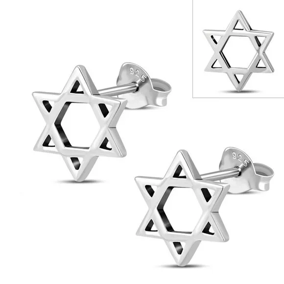 𝅺Earrings--Star of David Posts TINY Silver