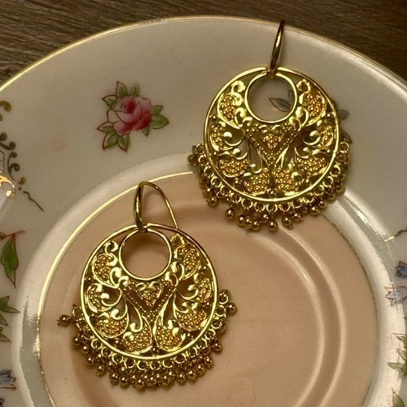 18k Gold Bohemian Fringe French Wire Dangle Drop Earrings