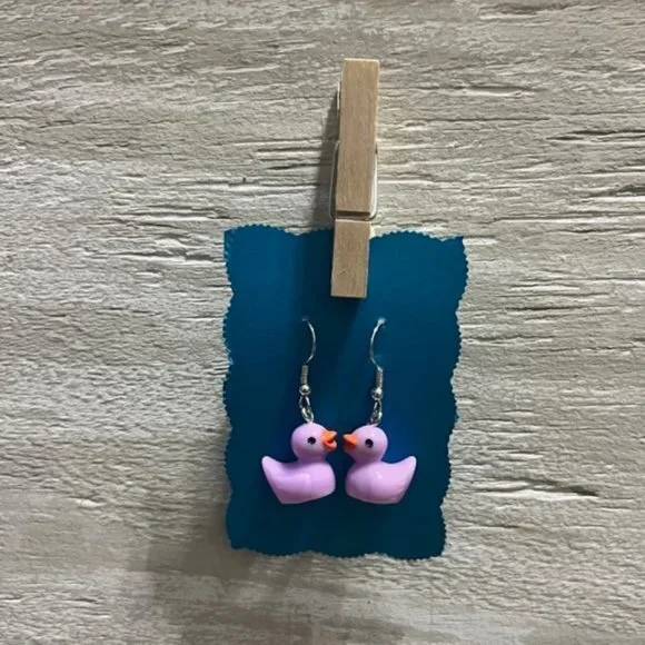 New Purple Resin Rubber Duck Earrings