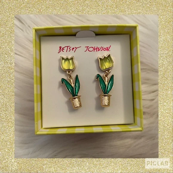 Betsey Johnson Tulip Flowerpot Earrings - New in Box