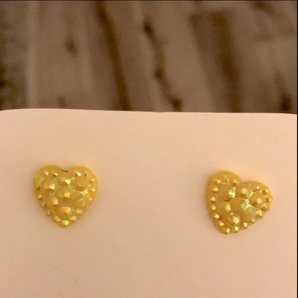 Iridescent Yellow Druzy Heart Earrings