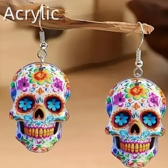 Colorful 2-D Sugar Skull Earrings