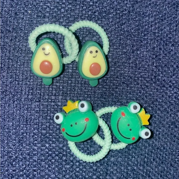Cute Avocado and Frog Hair Ties for Kids