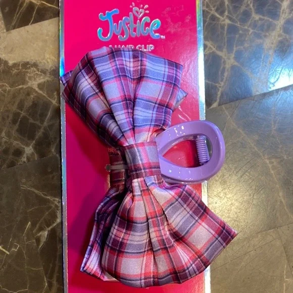 Justice Purple and Pink Plaid Hair Bow