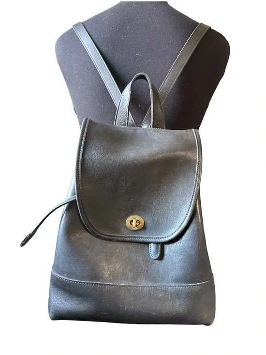 Coach Black Leather Backpack with Turn-Lock Hardware