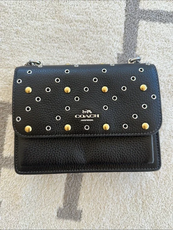 COACH Black Leather Crossbody with Mixed Metal Grommets