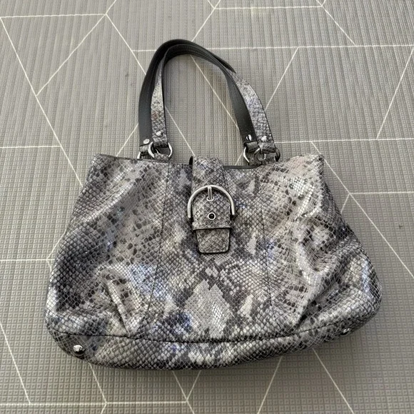 Coach‎ SoHo Python Embossed Leather Carryall Tote Gray #F19679 Vintage