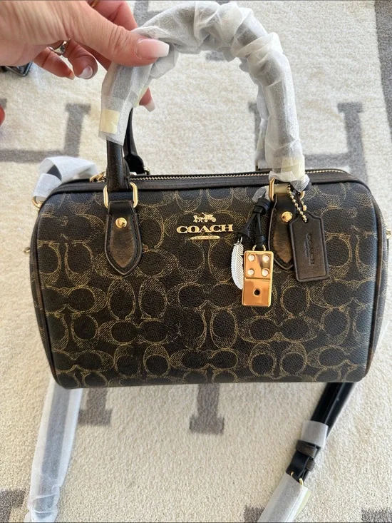 Coach Brown Logo Barrel Satchel with Gold Hardware