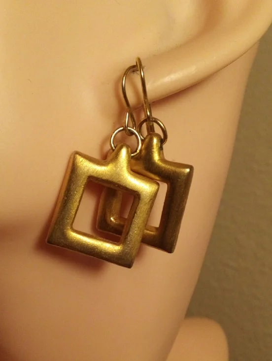 Gold Open Square Drop Earrings - Women Jewelry