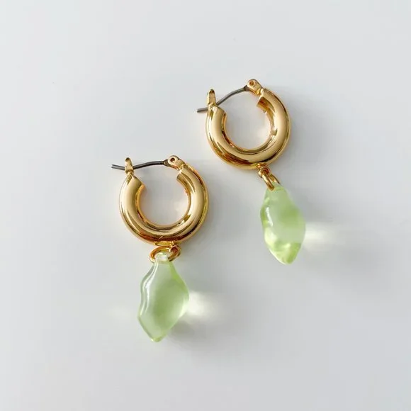 J. Crew Acetate Drop Huggie Hoop Earrings (Light Green)