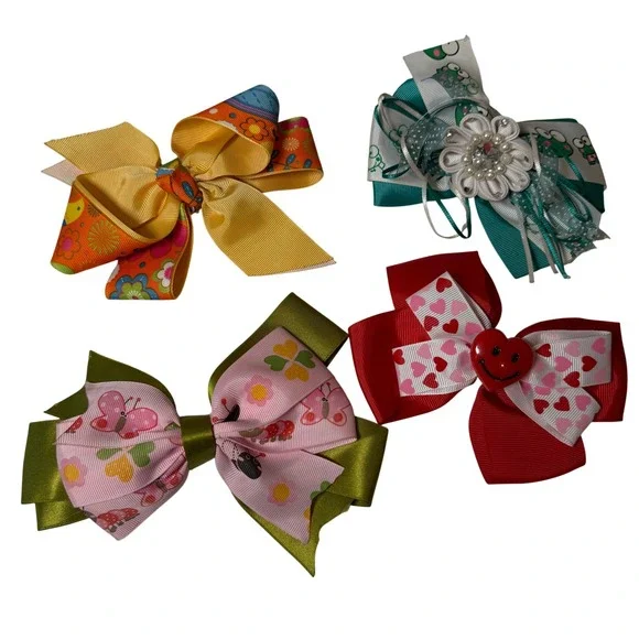 Kids Hair Bows Set 4 Piece Cute‎ Butterfly Ladybug Heart Theme Accessories