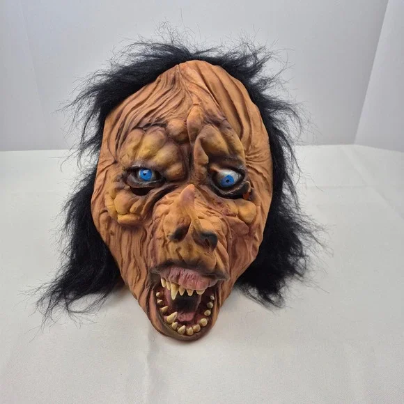Vtg Halloween Mask Pig Ghoul Monster Latex Hair Blue‎ Eyes Sri Lanka 80s 90s