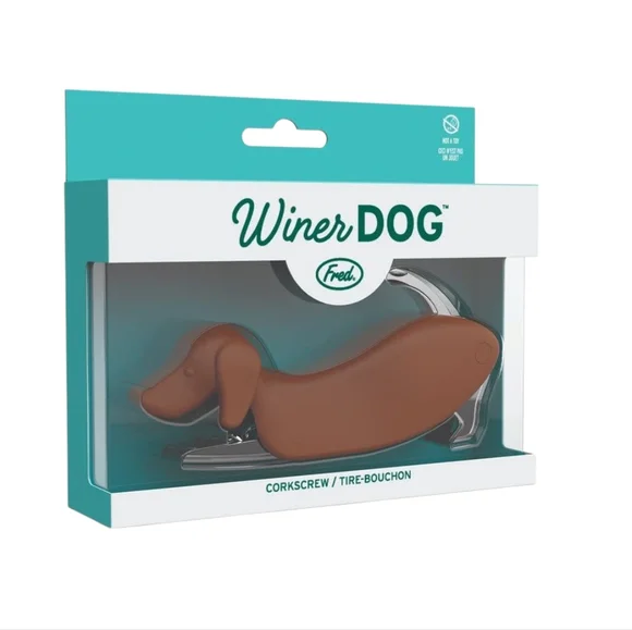 New In Box - Fred - Winer Dog Weiner Dog Dachshund Brown Corkscrew Wine Opener