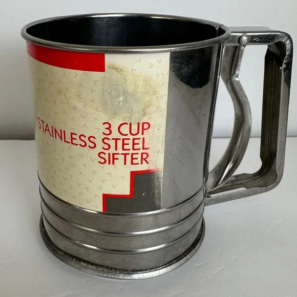 VTG Aluminum Housewares 3 Cup Stainless Steel Sifter Triple Screen Flour‎ Sifter