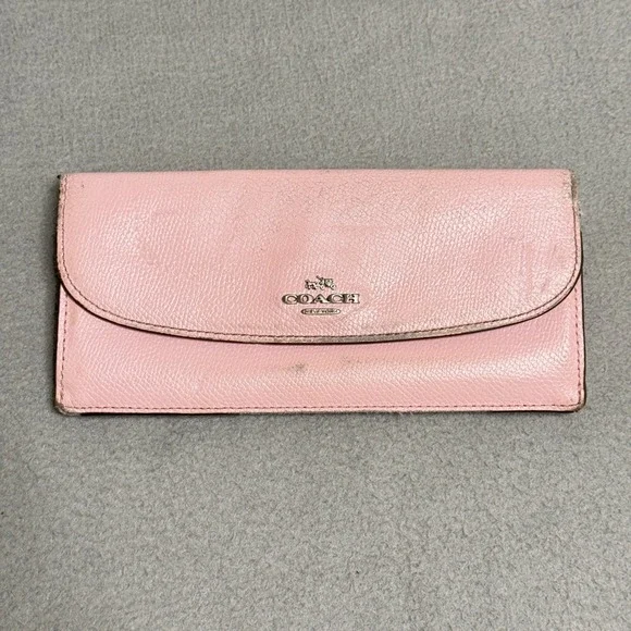 Coach Wallet Women OS Pink Crossgrain Leather Slim Envelope Signature Logo