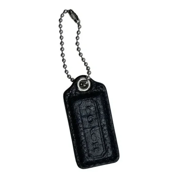 COACH Black Leather Replacement Keychain Mini Tag Fob On Beaded Chain​​​‎