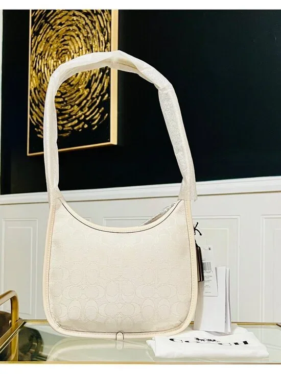 Coach Signature Curve Zip Bag Chalk Color Recycled Cotton/Polyester Jacquard New