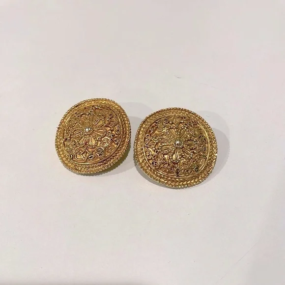 Vintage Costume Byzantine Button Earrings.