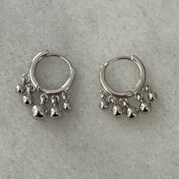 COPY - Sterling Silver Ball Round Fringe Huggie Hoop Earrings