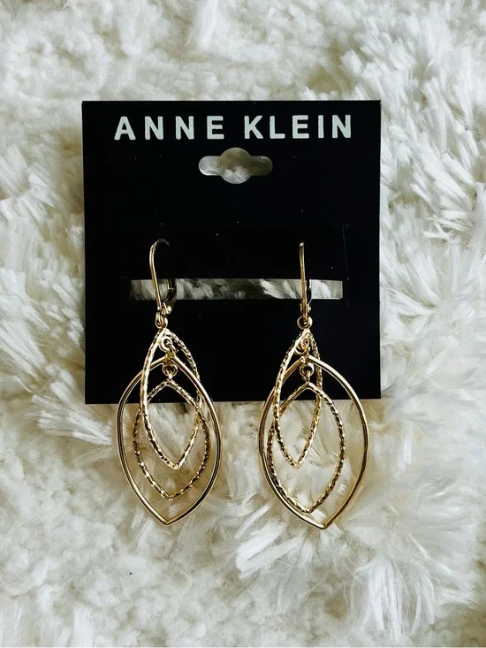 Anne Klein GOLD-TONE TEXTURED ORBITAL DROP EARRINGS
