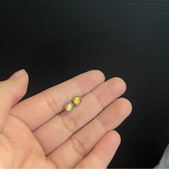 Sterling Silver Amber Colored Gem Stud Earrings Tested To Be Sterling