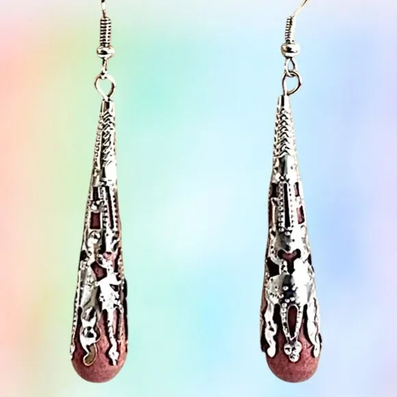 Wood and Silver Filigree .925 Sterling Earrings Item #303