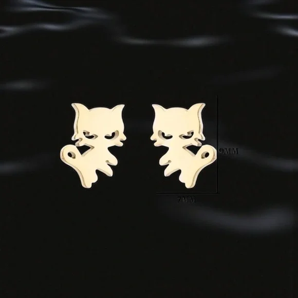 Adorable Angry Gold Cat Shaped Earrings NWOT