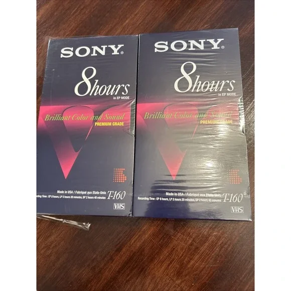 2 Sony T-160 Premium Grade VHS Blank Tapes EP 8 Hours Factory Sealed NEW