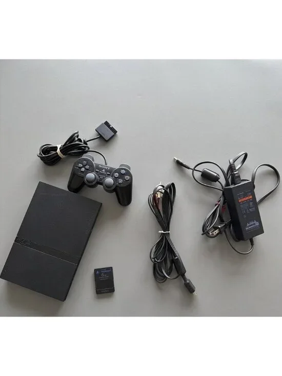 Sony PlayStation 2 Slim PS2 Black Console Controller Cords Viewtiful Joe Memory‎
