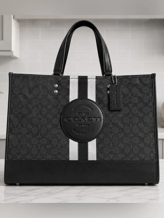 Coach Dempsey Tote 40 -XLG Signature Canvas Varsity Stripe Large Tote Crossbody