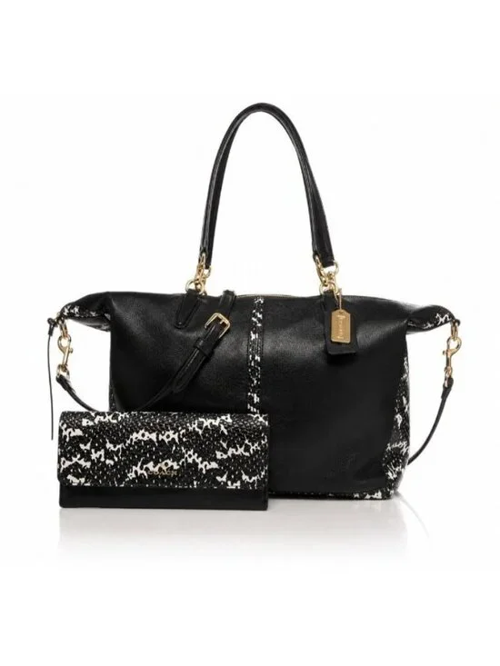 NWT Coach Bleecker Cooper Satchel Wallet Set Two Tone Python Leather 27984 BLK