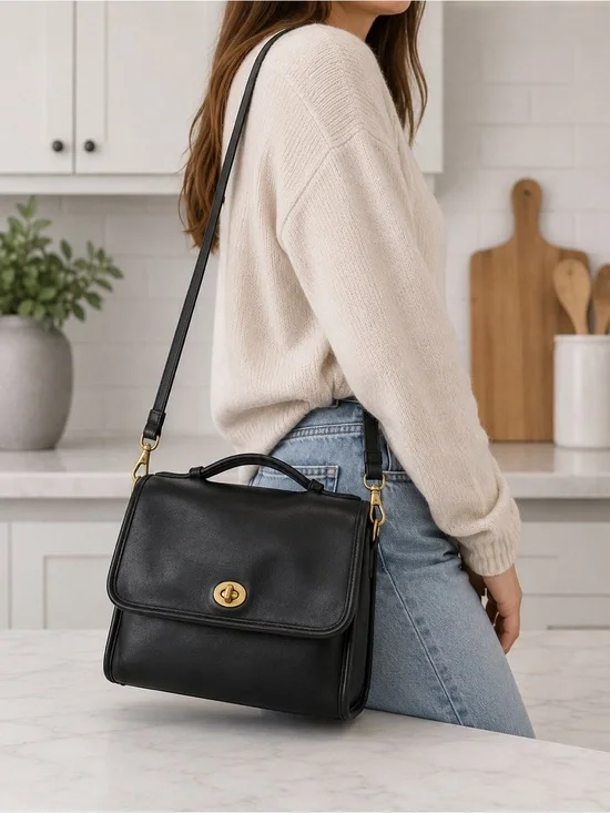 Coach Vintage ‘93 Court #9870 Crossbody Bag Black Leather, Made in USA-
