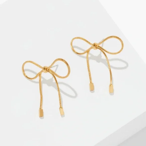 Talbots Gold Ribbon Bow Stud Earrings NWT