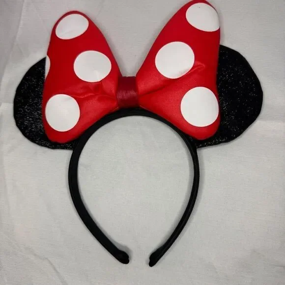 Minnie Mouse Disney Ears with Red & White Polka Dot Bow